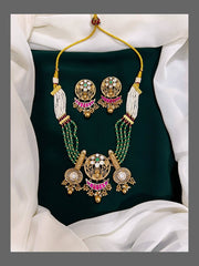 Green and  White Pearl in Kundan Necklace - PB0018