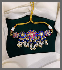 Blue Flower Choker in Kundan - KN00285