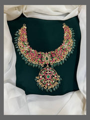 Flower Pendent with Peacock in Kundan Necklace - KN00288