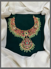Flower Pendent with Peacock in Kundan Necklace - KN00288