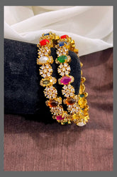 White Stone with Multi Color Stone Flower Bangle - BG00105