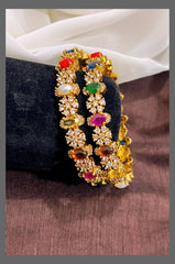 White Stone with Multi Color Stone Flower Bangle - BG00105