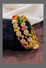 White Stone with Multi Color Stone Flower Bangle - BG00105