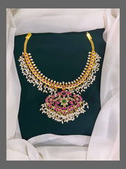 Rice Pearl Beautiful Ruby Peacock necklace in Kundan - KN00297