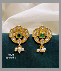 Multi and White Stone Flower Earring in Kundan - KE00253