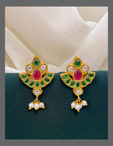 Ruby and Emerald Flower in Kundan Earring - KE00249