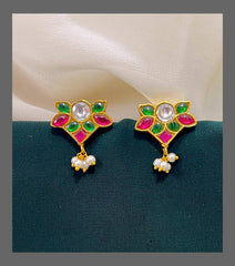 Multi Color Flower Earring in Kundan - KE00268