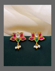 Lotus in Multi Color Earring In Kundan - KE00270
