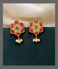 Multi Color Flower Earring in Kundan - KE00271