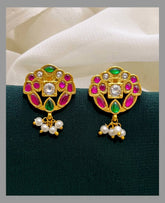 Multi and White Stone Flower Earring in Kundan - KE00253