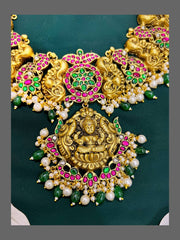 Antique Elegant Peacock Necklace with Lakshmi Pendent - KN00301