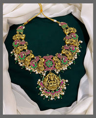 Antique Elegant Peacock Necklace with Lakshmi Pendent - KN00301