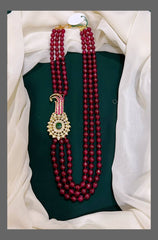 Marron And Green Pearl with Side Pendent in Kundan - BB0042