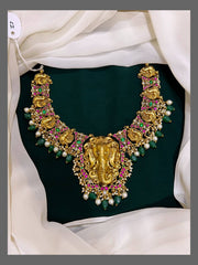 Beautiful Elephant Pendent with Peacock in Kundan - KN00306