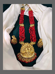 Coral Beads with Lord Karthikeyan Pendent in Kundan - PB0029