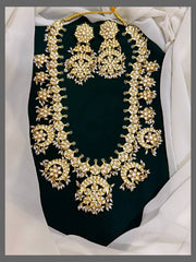 White Stone Chand Bali Haram in Kundan - KH00219