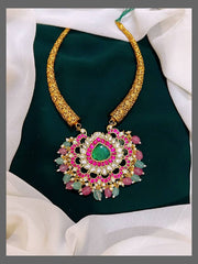 Antic Kante Necklace with Kundan Pendent - KN00348