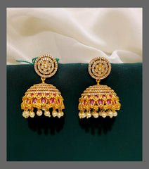 White Stone Jhumki Earring in Nakshi - NE00274