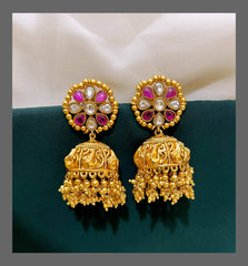 Flower Jhumki Earring In Nakshi - NE00278