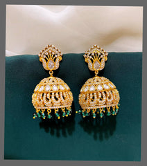 White Stone Peacock Jhumki Earring in Nakshi - NE00279