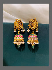 Peacock Jhumki Earring in Nakshi - NE00281