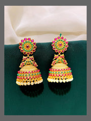 Multi Flower Stud with Peacock Jhumki in Nakshi - NE00288