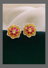 White Pearl Stud Earring in Kundan - KE00300