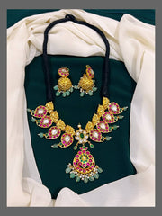 Black Dori Mango Haram with Pendent in Kundan - BD0039