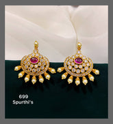 White Stone with Ruby Earring in Nakshi - NE00249