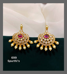 White Stone with Ruby Earring in Nakshi - NE00249