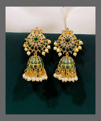 Emerald Jhumki Earring in Nakshi - NE00257