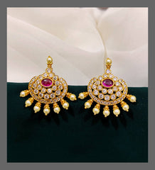 White Stone with Ruby Earring in Nakshi - NE00249