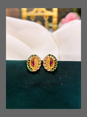 Beautiful White Stone and Green Stone Stud Earring in Nakshi - NE00254
