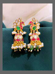 Peacock Jhumki Earring in Kundan - KE00326