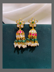 White Flower Jhumki Earring in Kundan - KE00322