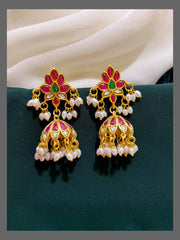 Rice Pearl Flower Jhumki Earring in Kundan - KE00335