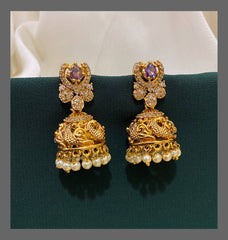 White Elegant Jhumki Earring in Nakshi - NE00303