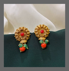 Coral Stud Earring in Nakshi - NE00310