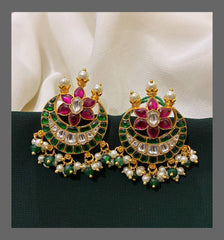 Multi Chand Bali Earring in Kundan - KE00315