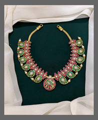 Emerald Mango With Ruby Necklace in Kundan - KN00316