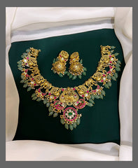 Lakshmi Pendent with Peacock Necklace in Kundan - KN00318