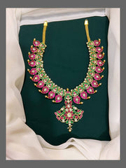 Ruby Mango With Emerald Haram in Kundan - KH0066