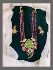 Pink Semi Precious Beads Haram with Handmade Jadau Pendent - PB0044