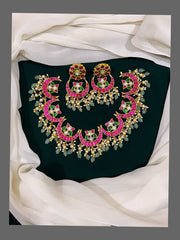 Ruby Chand Bali with Lotus Necklace in Kundan - KN00327