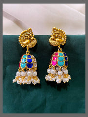 Peacock Jhumki Earring in Kundan - KE00354