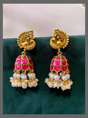 Peacock Jhumki Earring in Kundan - KE00354