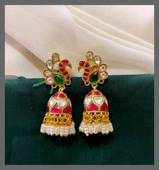 Peacock Jhumki Earring in Kundan - KE00326