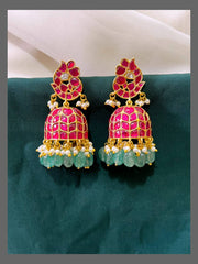 Ruby Peacock Jhumki in Kundan - KE00420