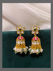 White Flower Jhumki Earring in Kundan - KE00322