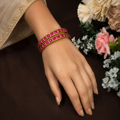 Ruby Jadau Square Pattern Bangles - BG00646